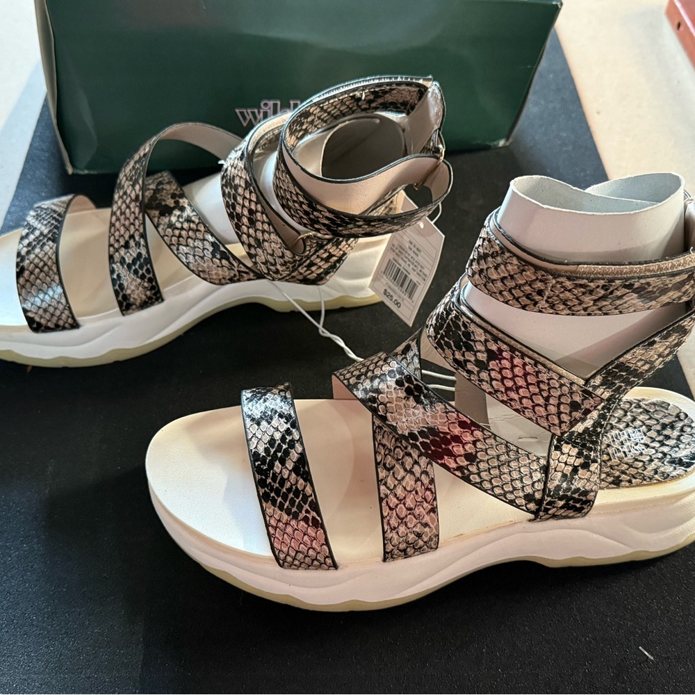 Wild Diva Strappy Snake Print Sandals - Black and Cream